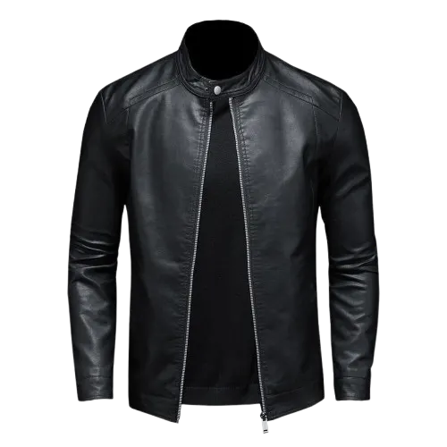Custom leather jacket with front zipper